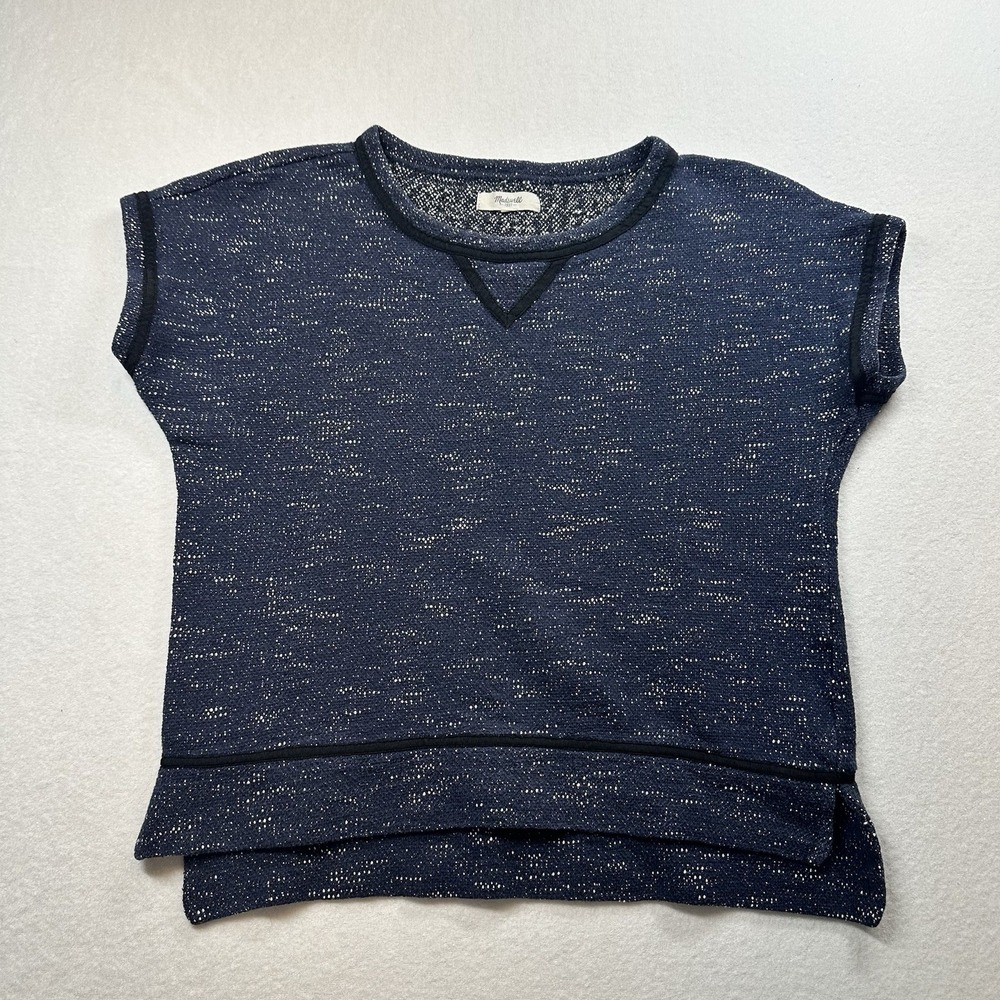 Madewell nightsky boxy sweatshirt top blue mixed knit dolman‎ sleeve Size Small